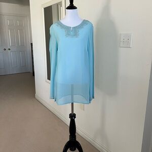 Sheer embellished top with embroidery size small